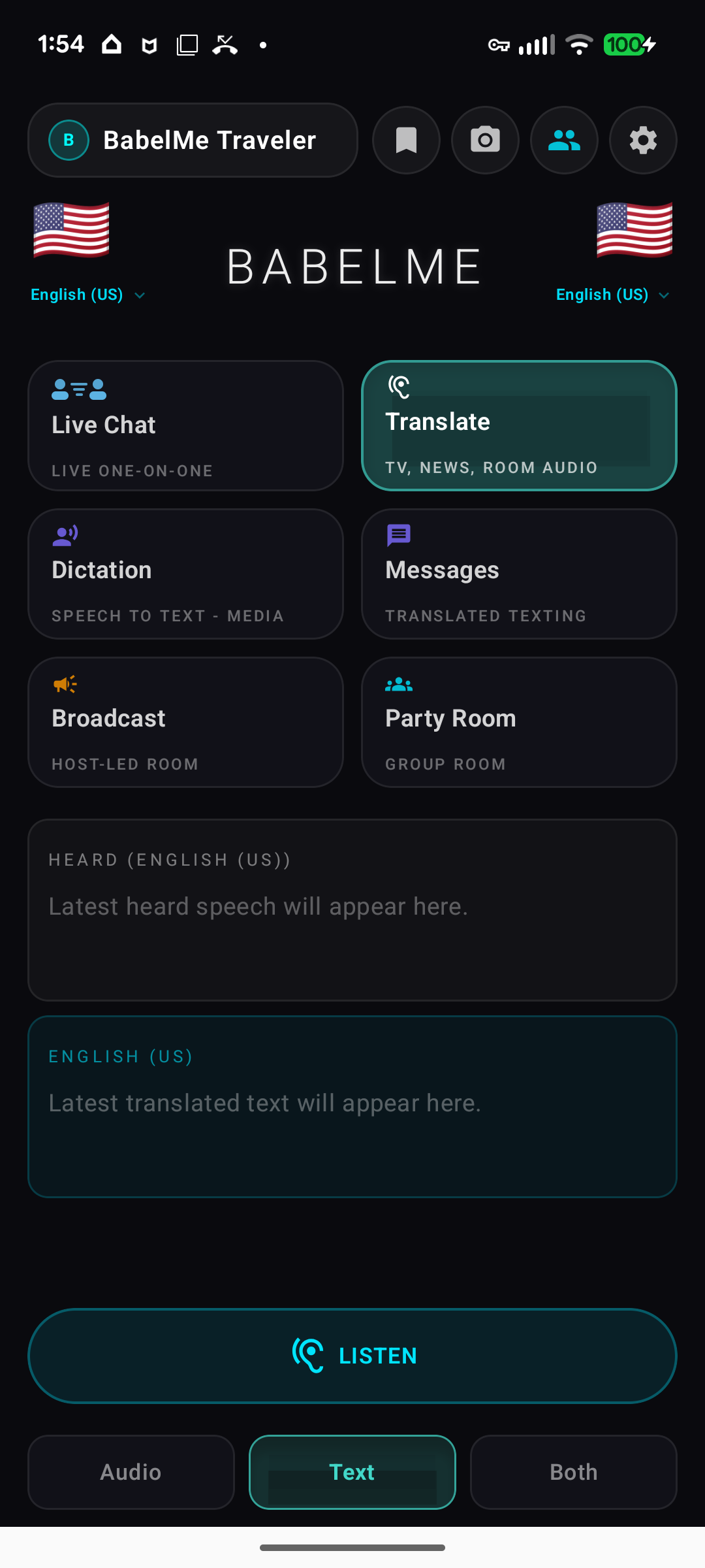 BabelMe camera translate screen