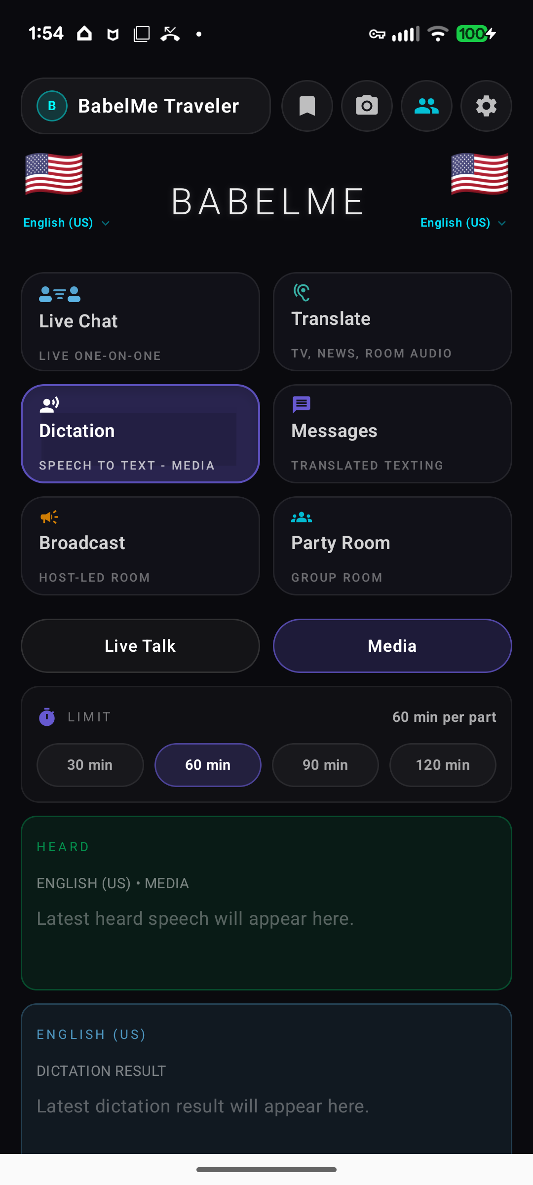 BabelMe dictation controls