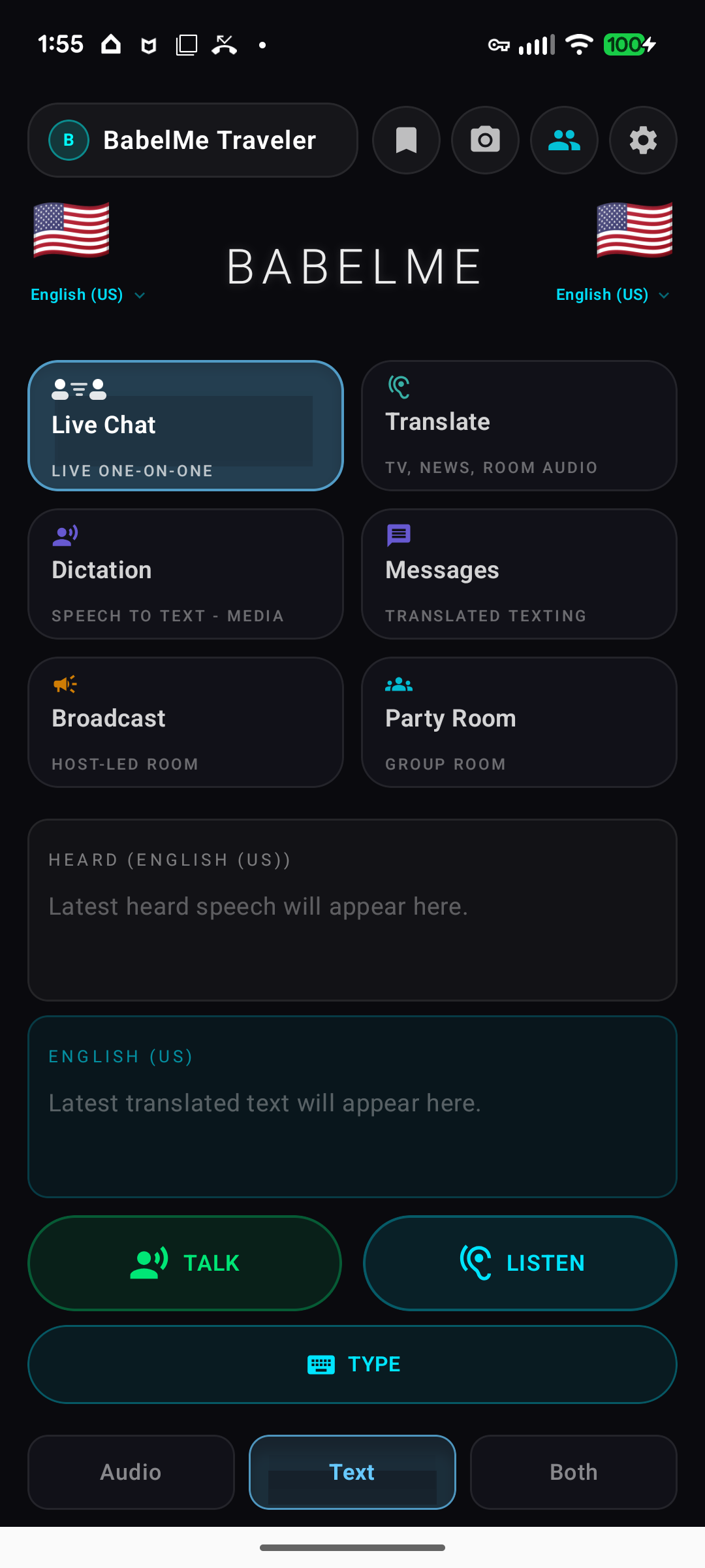 BabelMe live chat screen